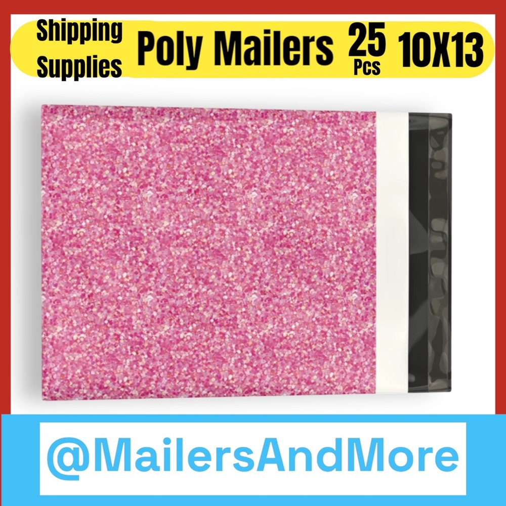 25 10X13 Poly Mailers, Pink Glitter, Shipping Envelopes, PRICE IS FIRM - Picture 4 of 6
